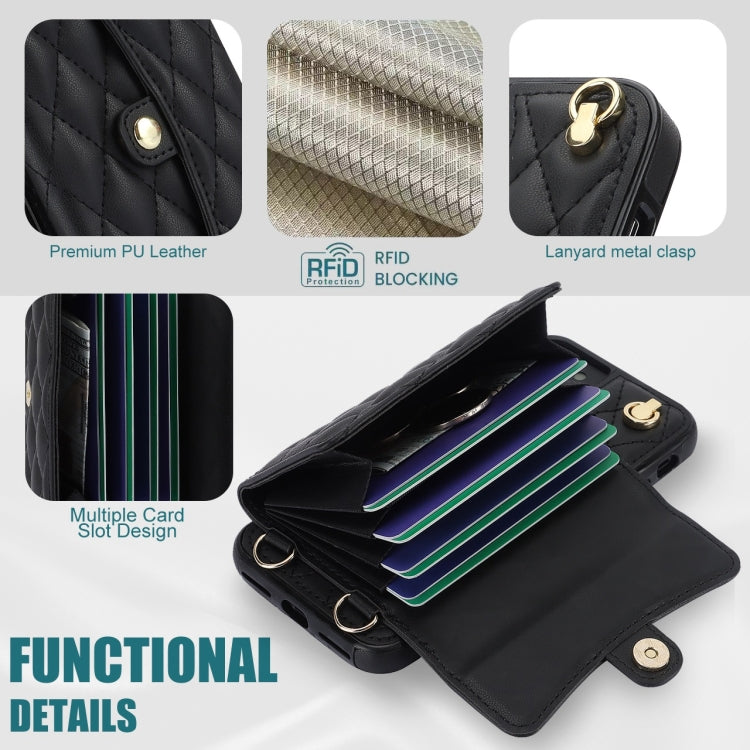 For iPhone SE 2022 / 2020 / 8 / 7 Crossbody Rhombic Horizontal Wallet Leather Phone Case(Black) - iPhone SE 2022 / 2020 / 8 / 7 Cases by buy2fix | Online Shopping UK | buy2fix