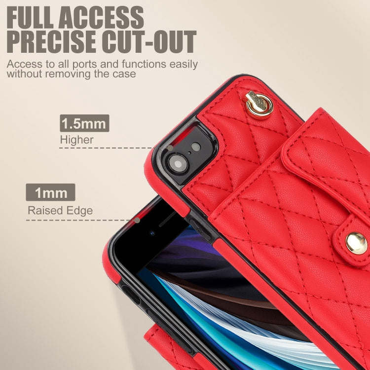 For iPhone SE 2022 / 2020 / 8 / 7 Crossbody Rhombic Horizontal Wallet Leather Phone Case(Red) - iPhone SE 2022 / 2020 / 8 / 7 Cases by buy2fix | Online Shopping UK | buy2fix