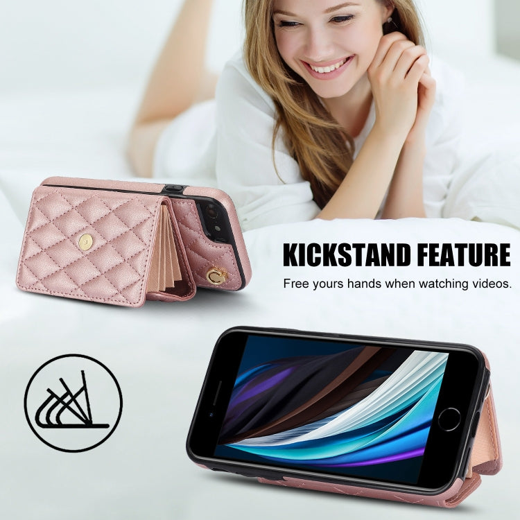 For iPhone SE 2022 / 2020 / 8 / 7 Crossbody Rhombic Horizontal Wallet Leather Phone Case(Rose Gold) - iPhone SE 2022 / 2020 / 8 / 7 Cases by buy2fix | Online Shopping UK | buy2fix