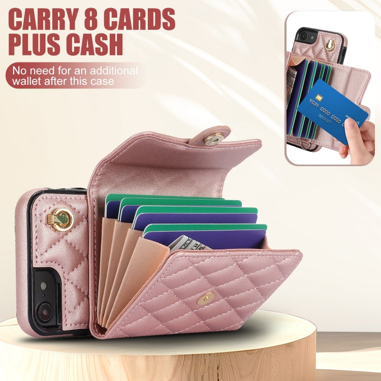 For iPhone SE 2022 / 2020 / 8 / 7 Crossbody Rhombic Horizontal Wallet Leather Phone Case(Rose Gold) - iPhone SE 2022 / 2020 / 8 / 7 Cases by buy2fix | Online Shopping UK | buy2fix