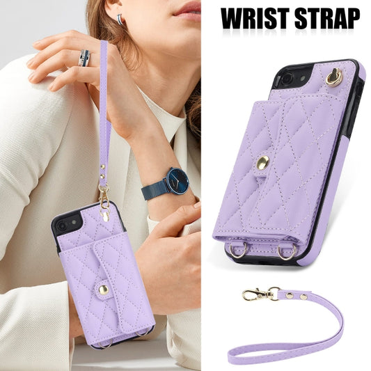 For iPhone SE 2022 / 2020 / 8 / 7 Crossbody Rhombic Horizontal Wallet Leather Phone Case(Purple) - iPhone SE 2022 / 2020 / 8 / 7 Cases by buy2fix | Online Shopping UK | buy2fix