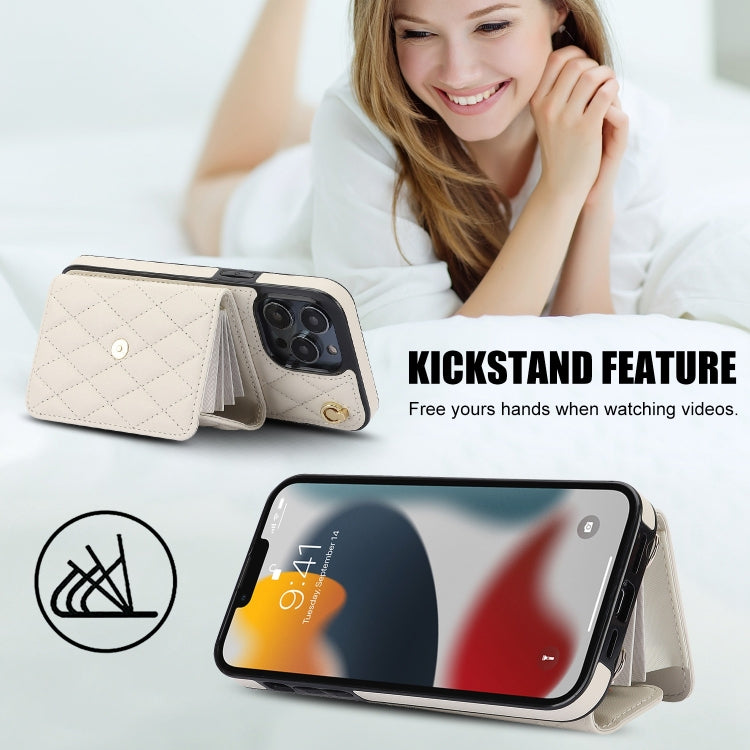 For iPhone 13 Pro Max Crossbody Rhombic Horizontal Wallet Leather Phone Case(White) - iPhone 13 Pro Max Cases by buy2fix | Online Shopping UK | buy2fix