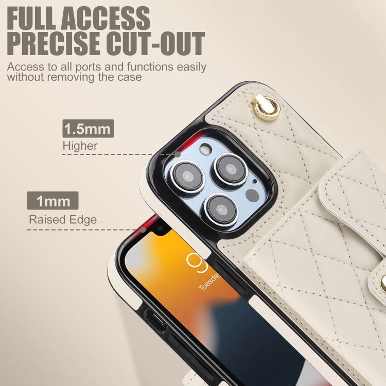For iPhone 13 Pro Max Crossbody Rhombic Horizontal Wallet Leather Phone Case(White) - iPhone 13 Pro Max Cases by buy2fix | Online Shopping UK | buy2fix