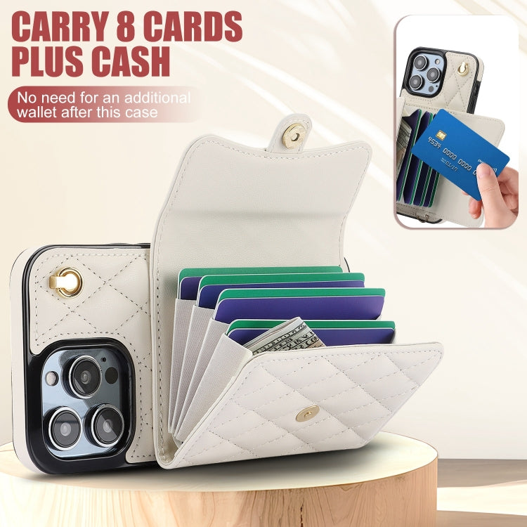 For iPhone 13 Pro Max Crossbody Rhombic Horizontal Wallet Leather Phone Case(White) - iPhone 13 Pro Max Cases by buy2fix | Online Shopping UK | buy2fix