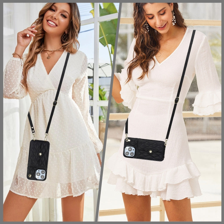 For iPhone 13 Pro Max Crossbody Rhombic Horizontal Wallet Leather Phone Case(Black) - iPhone 13 Pro Max Cases by buy2fix | Online Shopping UK | buy2fix