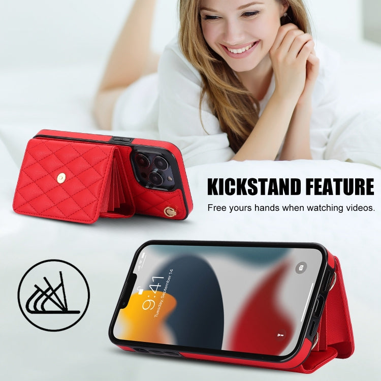 For iPhone 13 Pro Crossbody Rhombic Horizontal Wallet Leather Phone Case(Red) - iPhone 13 Pro Cases by buy2fix | Online Shopping UK | buy2fix