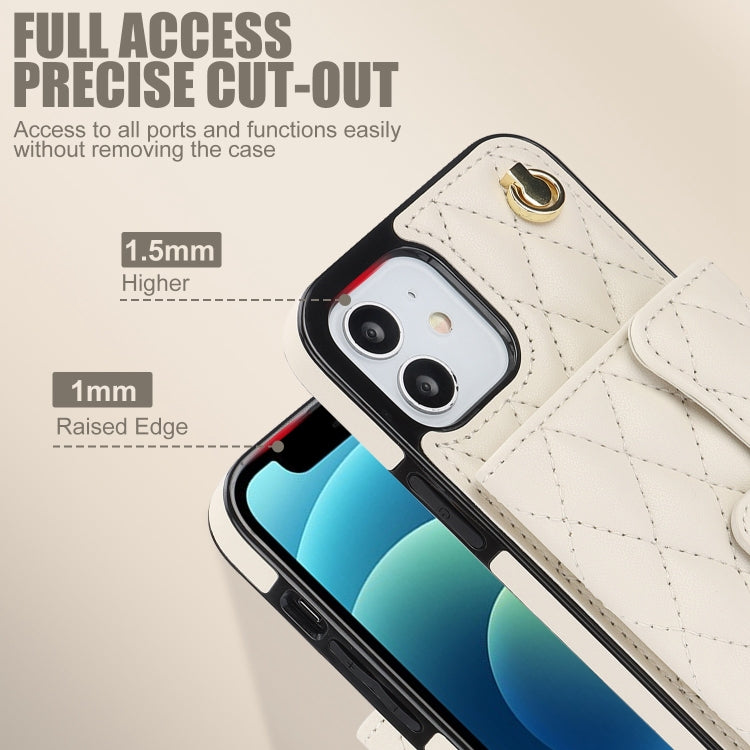 For iPhone 12 mini Crossbody Rhombic Horizontal Wallet Leather Phone Case(White) - iPhone 12 mini Cases by buy2fix | Online Shopping UK | buy2fix