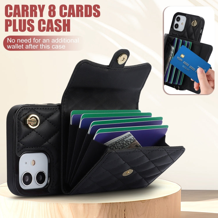 For iPhone 12 mini Crossbody Rhombic Horizontal Wallet Leather Phone Case(Black) - iPhone 12 mini Cases by buy2fix | Online Shopping UK | buy2fix