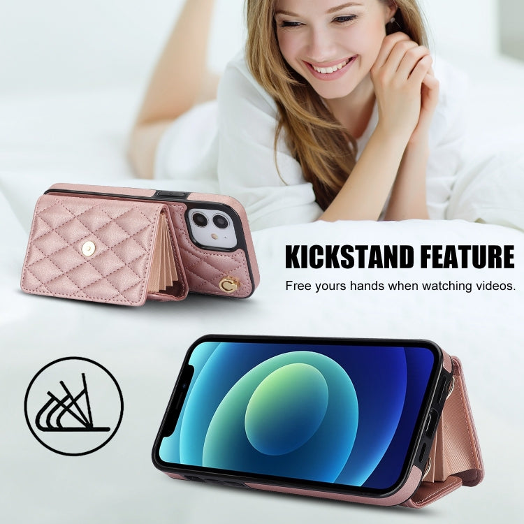 For iPhone 12 mini Crossbody Rhombic Horizontal Wallet Leather Phone Case(Rose Gold) - iPhone 12 mini Cases by buy2fix | Online Shopping UK | buy2fix