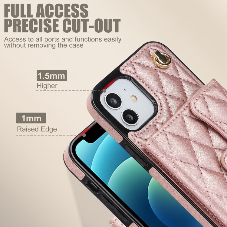 For iPhone 12 mini Crossbody Rhombic Horizontal Wallet Leather Phone Case(Rose Gold) - iPhone 12 mini Cases by buy2fix | Online Shopping UK | buy2fix