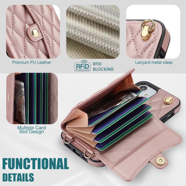 For iPhone 12 mini Crossbody Rhombic Horizontal Wallet Leather Phone Case(Rose Gold) - iPhone 12 mini Cases by buy2fix | Online Shopping UK | buy2fix