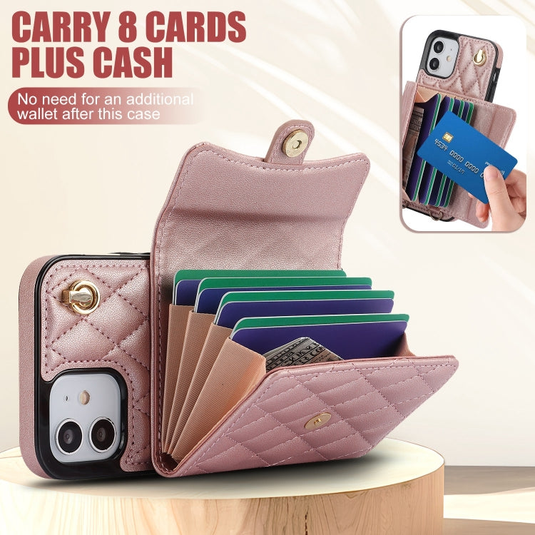 For iPhone 12 mini Crossbody Rhombic Horizontal Wallet Leather Phone Case(Rose Gold) - iPhone 12 mini Cases by buy2fix | Online Shopping UK | buy2fix