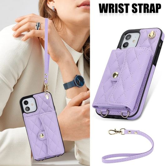 For iPhone 12 mini Crossbody Rhombic Horizontal Wallet Leather Phone Case(Purple) - iPhone 12 mini Cases by buy2fix | Online Shopping UK | buy2fix
