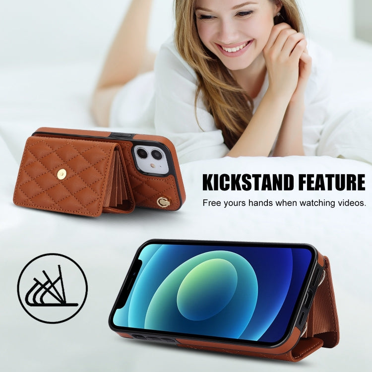 For iPhone 12 mini Crossbody Rhombic Horizontal Wallet Leather Phone Case(Brown) - iPhone 12 mini Cases by buy2fix | Online Shopping UK | buy2fix