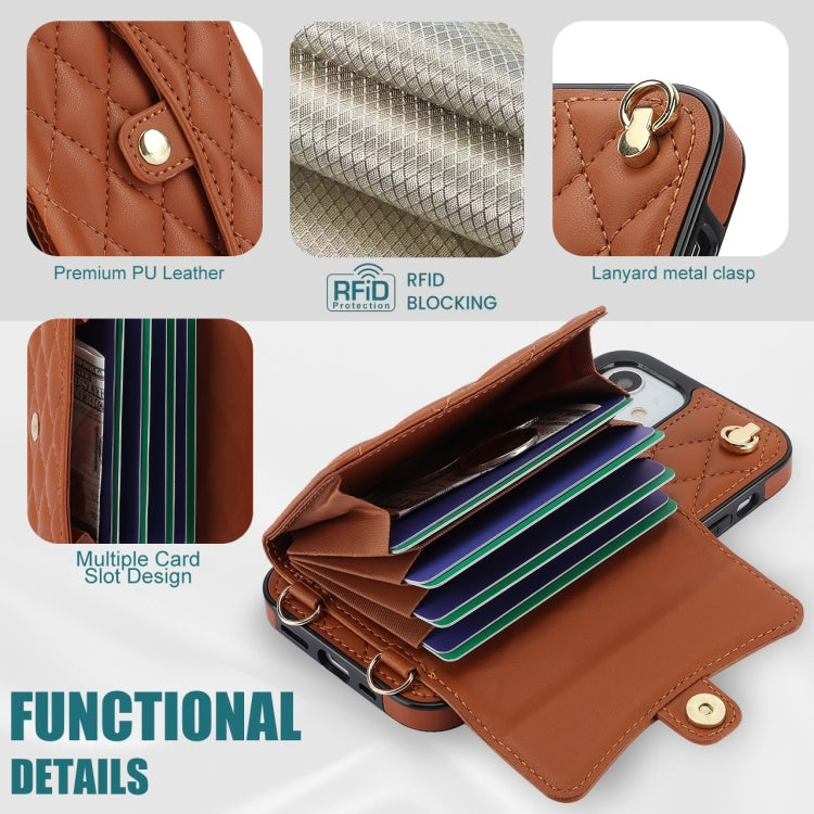 For iPhone 12 mini Crossbody Rhombic Horizontal Wallet Leather Phone Case(Brown) - iPhone 12 mini Cases by buy2fix | Online Shopping UK | buy2fix