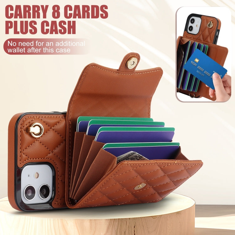 For iPhone 12 mini Crossbody Rhombic Horizontal Wallet Leather Phone Case(Brown) - iPhone 12 mini Cases by buy2fix | Online Shopping UK | buy2fix