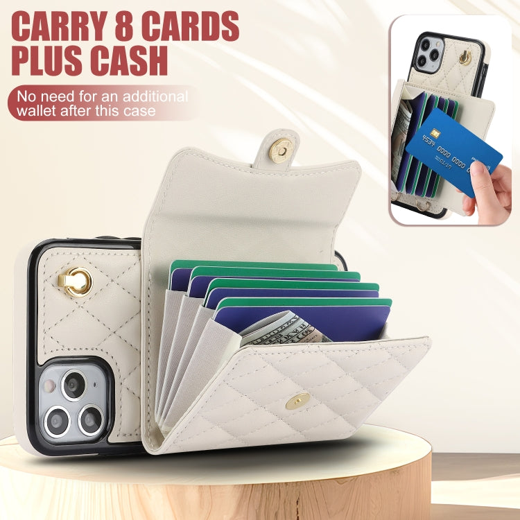 For iPhone 12 Pro Max Crossbody Rhombic Horizontal Wallet Leather Phone Case(White) - iPhone 12 Pro Max Cases by buy2fix | Online Shopping UK | buy2fix
