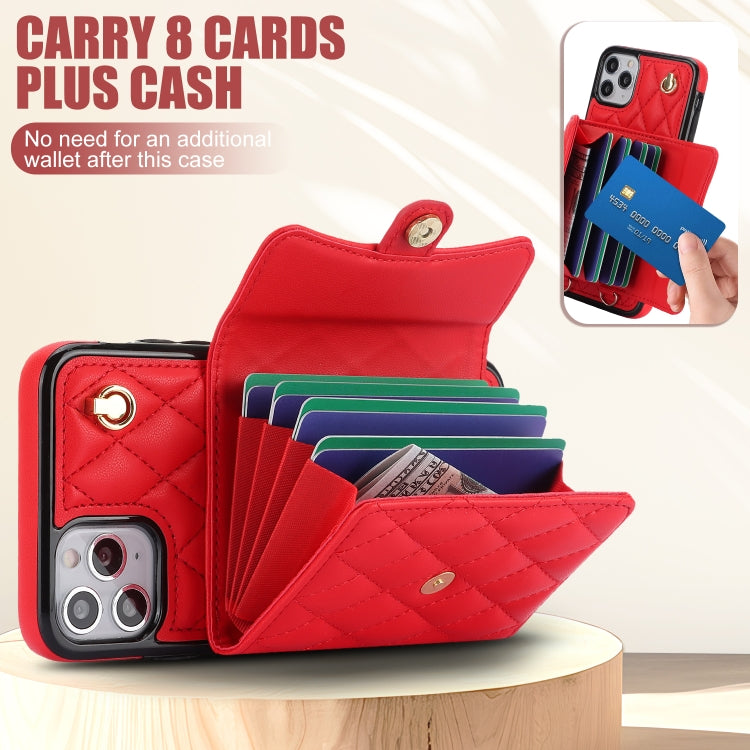For iPhone 12 Pro Max Crossbody Rhombic Horizontal Wallet Leather Phone Case(Red) - iPhone 12 Pro Max Cases by buy2fix | Online Shopping UK | buy2fix