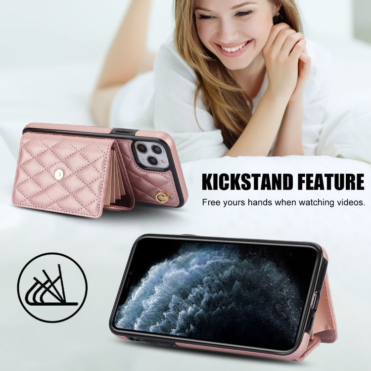 For iPhone 12 Pro Max Crossbody Rhombic Horizontal Wallet Leather Phone Case(Rose Gold) - iPhone 12 Pro Max Cases by buy2fix | Online Shopping UK | buy2fix