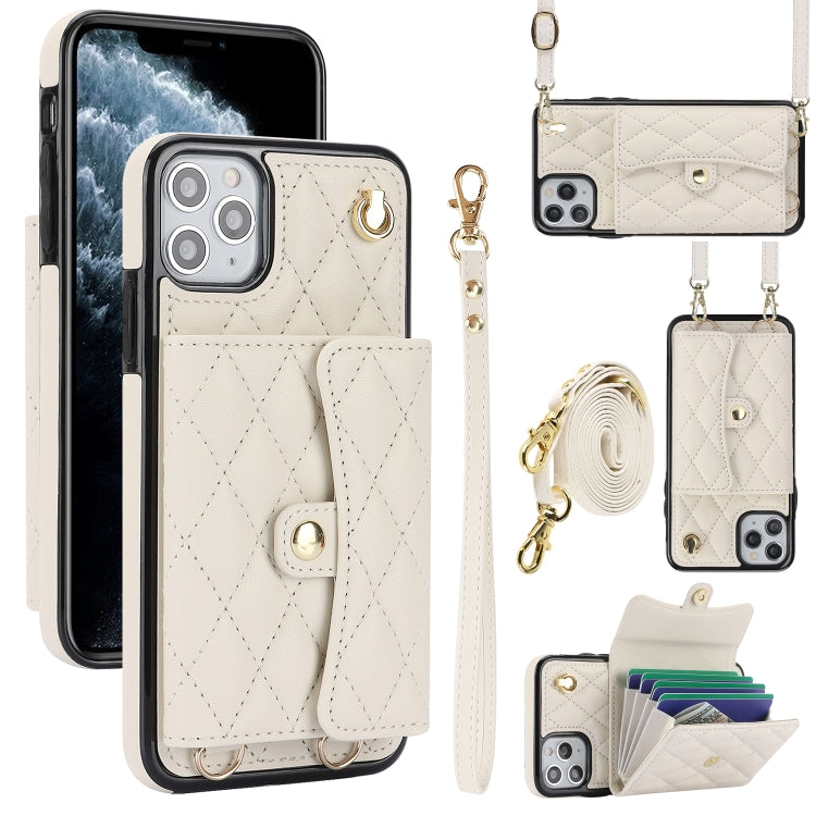 For iPhone 12 / 12 Pro Crossbody Rhombic Horizontal Wallet Leather Phone Case(White) - iPhone 12 / 12 Pro Cases by buy2fix | Online Shopping UK | buy2fix
