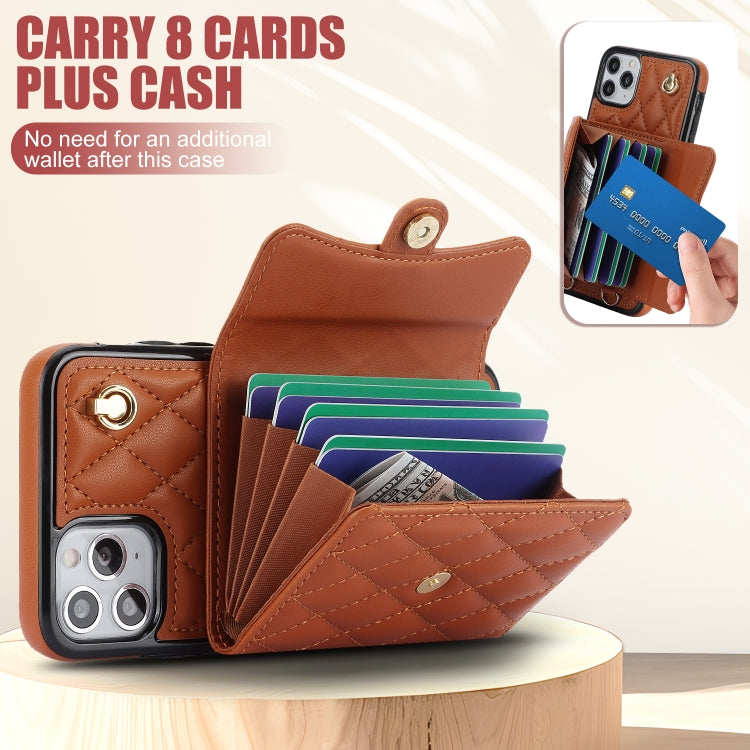 For iPhone 12 / 12 Pro Crossbody Rhombic Horizontal Wallet Leather Phone Case(Brown) - iPhone 12 / 12 Pro Cases by buy2fix | Online Shopping UK | buy2fix