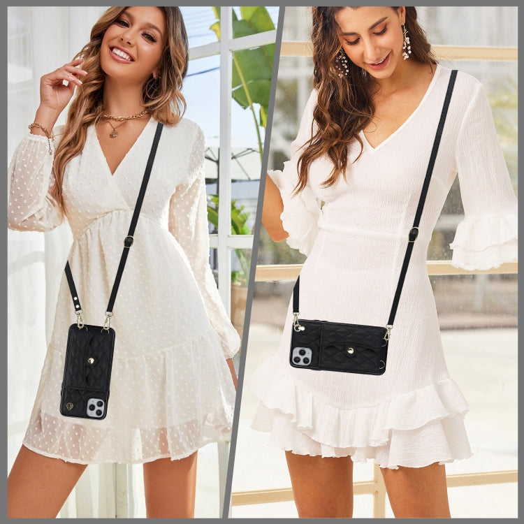 For iPhone 11 Pro Max Crossbody Rhombic Horizontal Wallet Leather Phone Case(Black) - iPhone 11 Pro Max Cases by buy2fix | Online Shopping UK | buy2fix