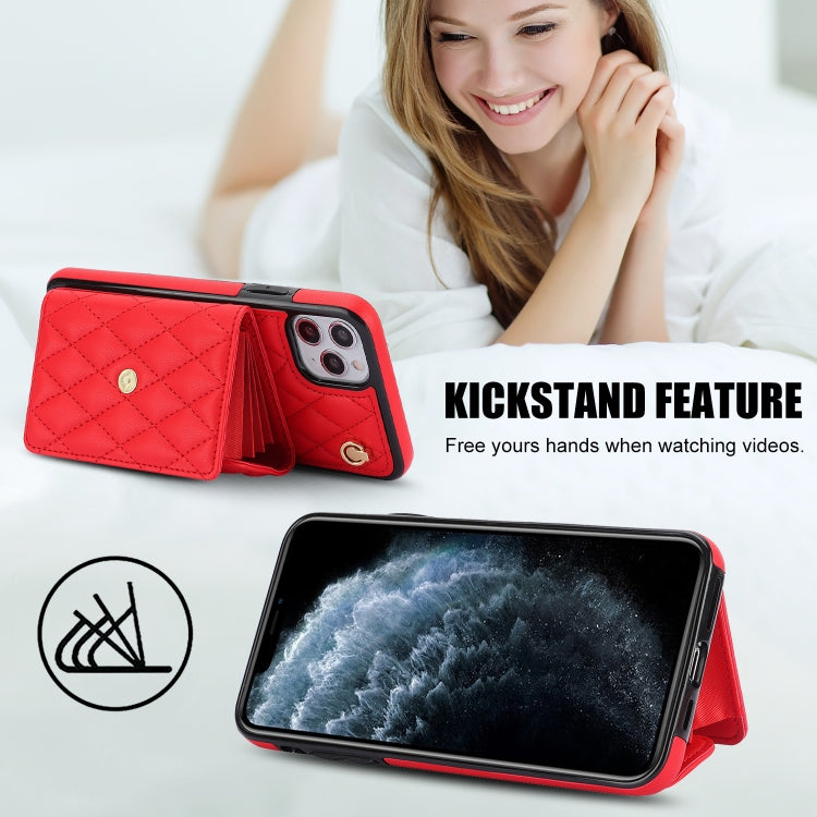 For iPhone 11 Pro Max Crossbody Rhombic Horizontal Wallet Leather Phone Case(Red) - iPhone 11 Pro Max Cases by buy2fix | Online Shopping UK | buy2fix
