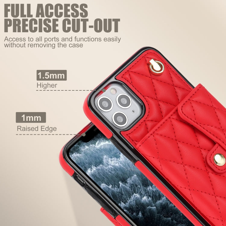 For iPhone 11 Pro Max Crossbody Rhombic Horizontal Wallet Leather Phone Case(Red) - iPhone 11 Pro Max Cases by buy2fix | Online Shopping UK | buy2fix
