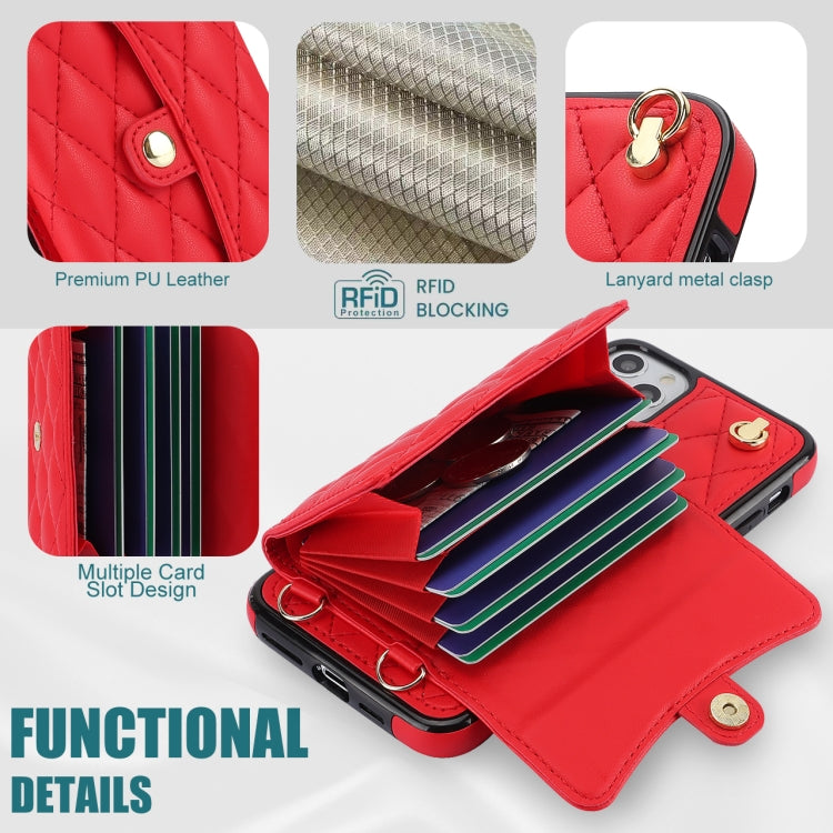 For iPhone 11 Pro Max Crossbody Rhombic Horizontal Wallet Leather Phone Case(Red) - iPhone 11 Pro Max Cases by buy2fix | Online Shopping UK | buy2fix
