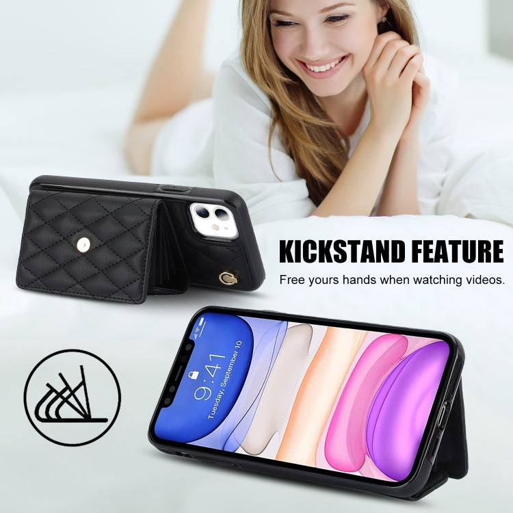 For iPhone 11 Crossbody Rhombic Horizontal Wallet Leather Phone Case(Black) - iPhone 11 Cases by buy2fix | Online Shopping UK | buy2fix