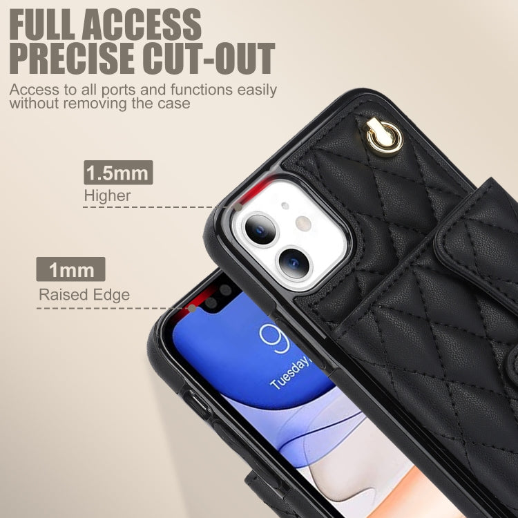 For iPhone 11 Crossbody Rhombic Horizontal Wallet Leather Phone Case(Black) - iPhone 11 Cases by buy2fix | Online Shopping UK | buy2fix