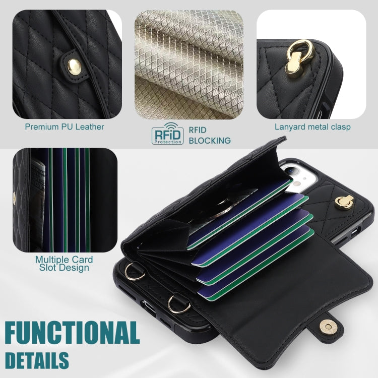 For iPhone 11 Crossbody Rhombic Horizontal Wallet Leather Phone Case(Black) - iPhone 11 Cases by buy2fix | Online Shopping UK | buy2fix