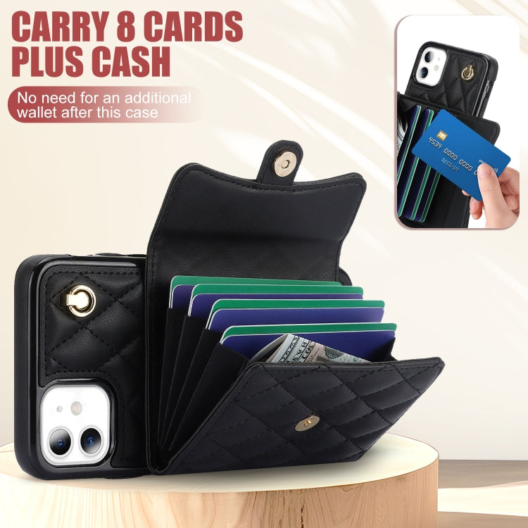 For iPhone 11 Crossbody Rhombic Horizontal Wallet Leather Phone Case(Black) - iPhone 11 Cases by buy2fix | Online Shopping UK | buy2fix