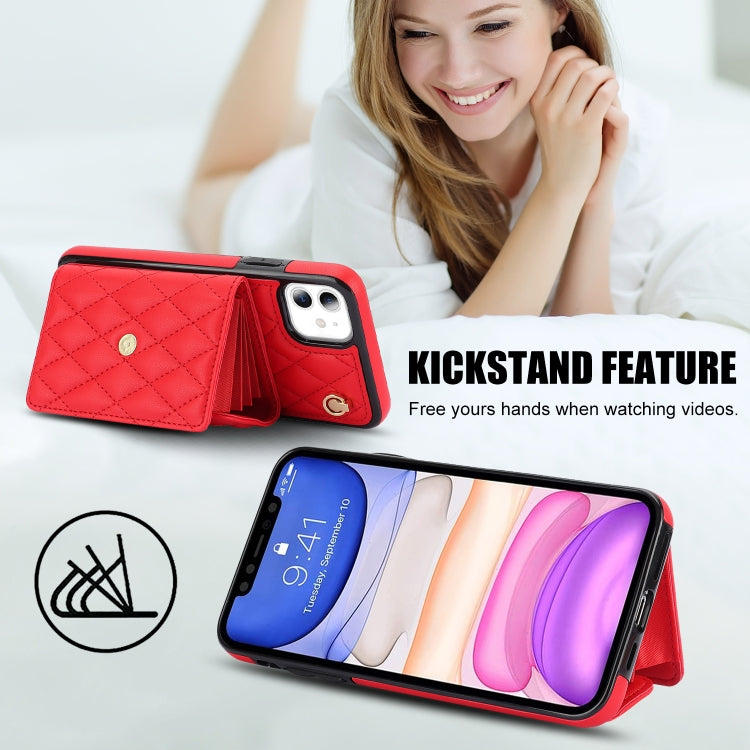 For iPhone 11 Crossbody Rhombic Horizontal Wallet Leather Phone Case(Red) - iPhone 11 Cases by buy2fix | Online Shopping UK | buy2fix