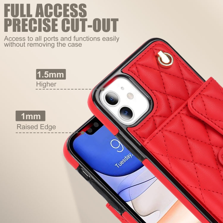 For iPhone 11 Crossbody Rhombic Horizontal Wallet Leather Phone Case(Red) - iPhone 11 Cases by buy2fix | Online Shopping UK | buy2fix