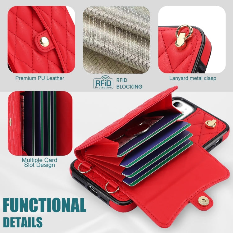 For iPhone 11 Crossbody Rhombic Horizontal Wallet Leather Phone Case(Red) - iPhone 11 Cases by buy2fix | Online Shopping UK | buy2fix