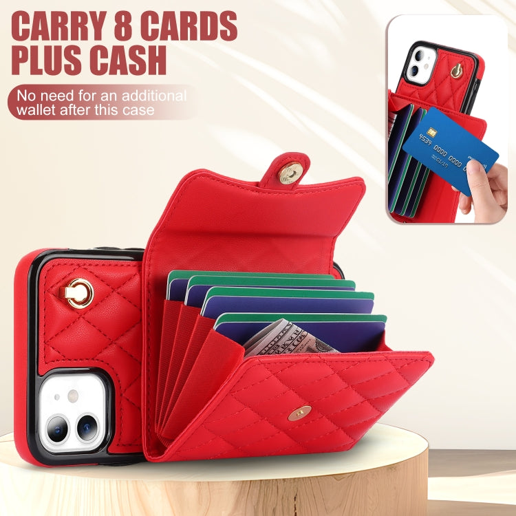 For iPhone 11 Crossbody Rhombic Horizontal Wallet Leather Phone Case(Red) - iPhone 11 Cases by buy2fix | Online Shopping UK | buy2fix