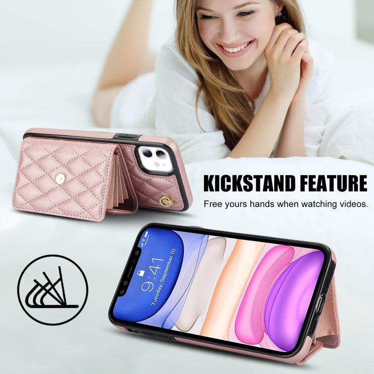 For iPhone 11 Crossbody Rhombic Horizontal Wallet Leather Phone Case(Rose Gold) - iPhone 11 Cases by buy2fix | Online Shopping UK | buy2fix
