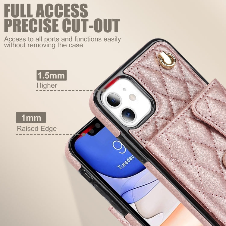 For iPhone 11 Crossbody Rhombic Horizontal Wallet Leather Phone Case(Rose Gold) - iPhone 11 Cases by buy2fix | Online Shopping UK | buy2fix