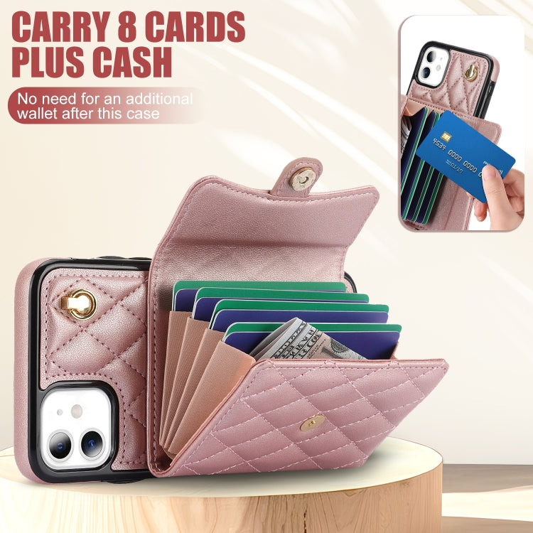 For iPhone 11 Crossbody Rhombic Horizontal Wallet Leather Phone Case(Rose Gold) - iPhone 11 Cases by buy2fix | Online Shopping UK | buy2fix