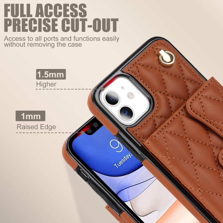 For iPhone 11 Crossbody Rhombic Horizontal Wallet Leather Phone Case(Brown) - iPhone 11 Cases by buy2fix | Online Shopping UK | buy2fix