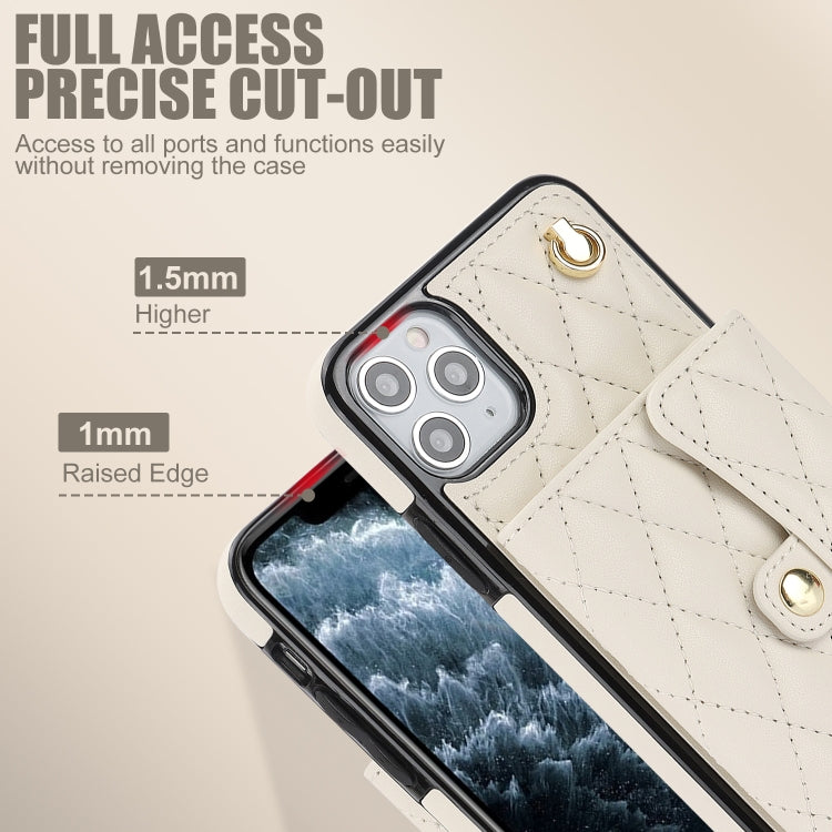 For iPhone 11 Pro Crossbody Rhombic Horizontal Wallet Leather Phone Case(White) - iPhone 11 Pro Cases by buy2fix | Online Shopping UK | buy2fix