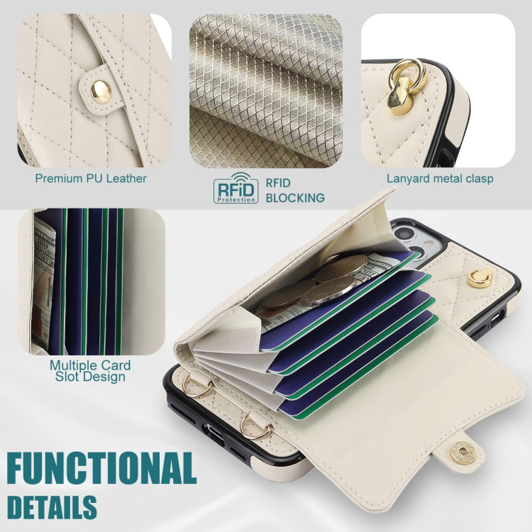 For iPhone 11 Pro Crossbody Rhombic Horizontal Wallet Leather Phone Case(White) - iPhone 11 Pro Cases by buy2fix | Online Shopping UK | buy2fix