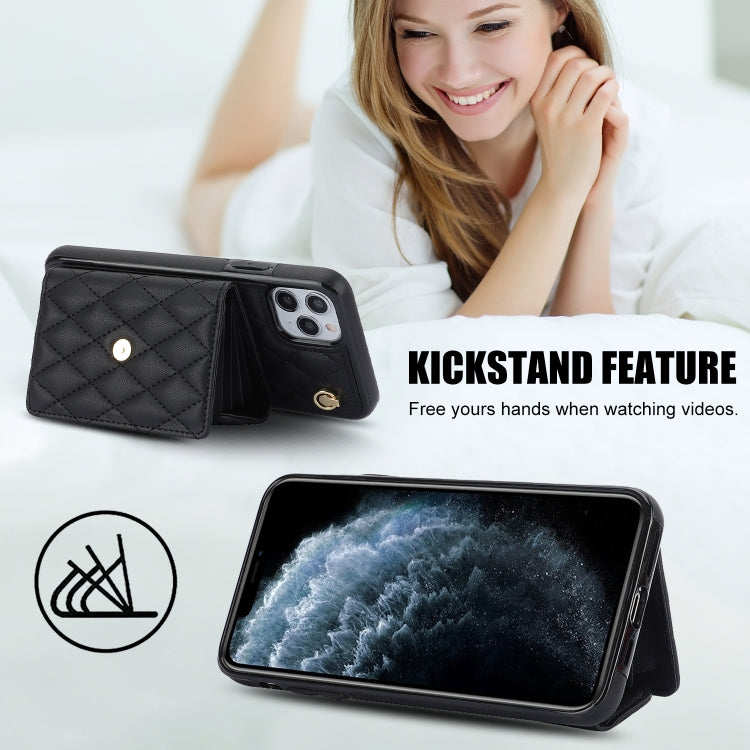 For iPhone 11 Pro Crossbody Rhombic Horizontal Wallet Leather Phone Case(Black) - iPhone 11 Pro Cases by buy2fix | Online Shopping UK | buy2fix