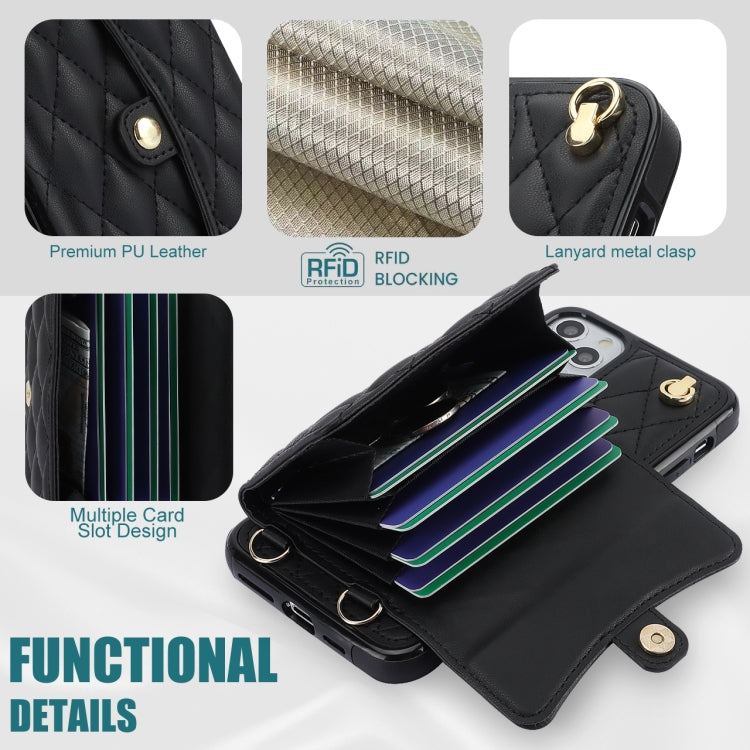 For iPhone 11 Pro Crossbody Rhombic Horizontal Wallet Leather Phone Case(Black) - iPhone 11 Pro Cases by buy2fix | Online Shopping UK | buy2fix