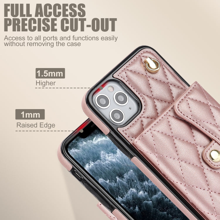 For iPhone 11 Pro Crossbody Rhombic Horizontal Wallet Leather Phone Case(Rose Gold) - iPhone 11 Pro Cases by buy2fix | Online Shopping UK | buy2fix