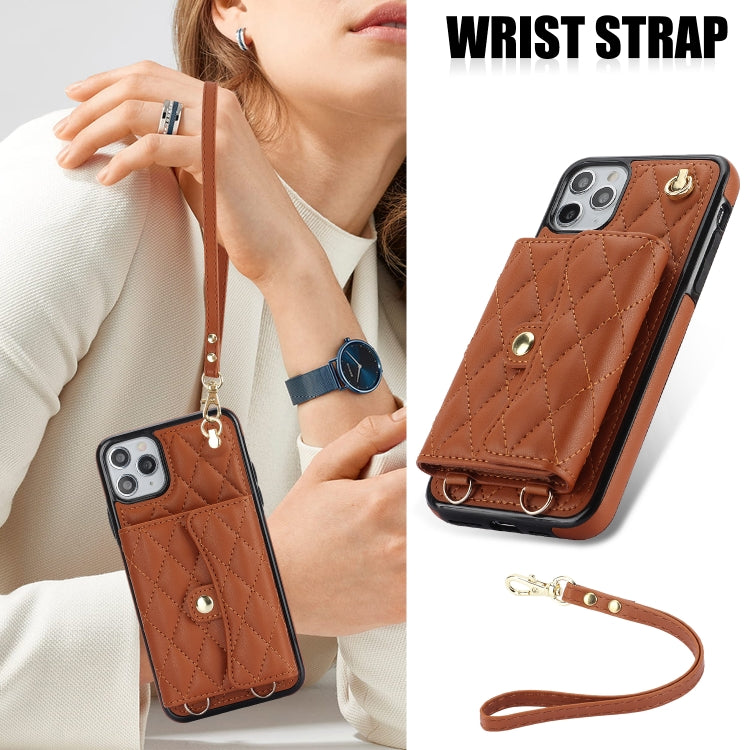 For iPhone 11 Pro Crossbody Rhombic Horizontal Wallet Leather Phone Case(Brown) - iPhone 11 Pro Cases by buy2fix | Online Shopping UK | buy2fix