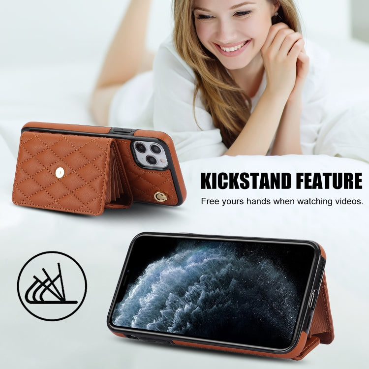 For iPhone 11 Pro Crossbody Rhombic Horizontal Wallet Leather Phone Case(Brown) - iPhone 11 Pro Cases by buy2fix | Online Shopping UK | buy2fix