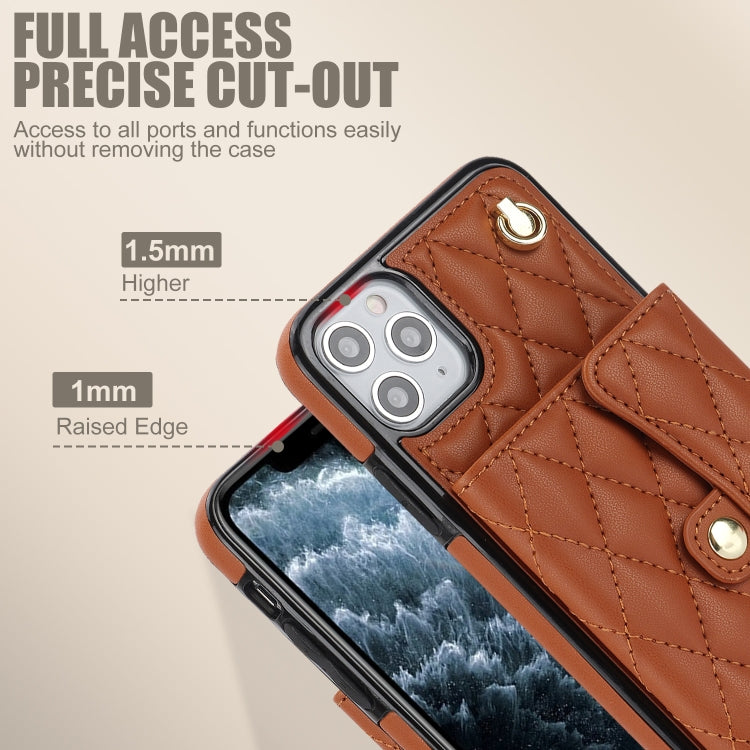 For iPhone 11 Pro Crossbody Rhombic Horizontal Wallet Leather Phone Case(Brown) - iPhone 11 Pro Cases by buy2fix | Online Shopping UK | buy2fix