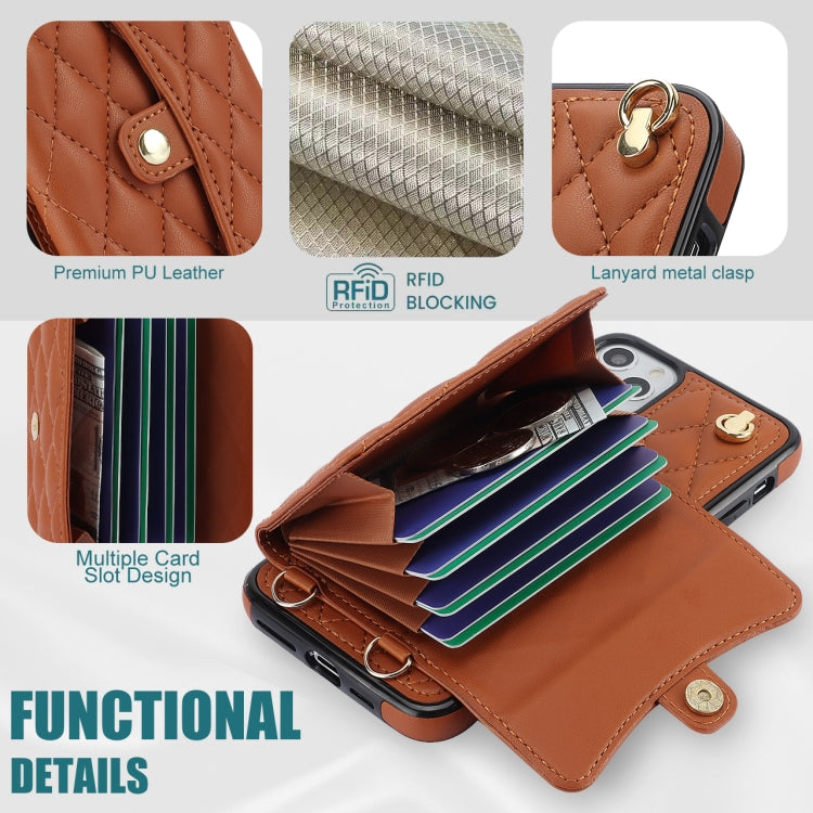 For iPhone 11 Pro Crossbody Rhombic Horizontal Wallet Leather Phone Case(Brown) - iPhone 11 Pro Cases by buy2fix | Online Shopping UK | buy2fix